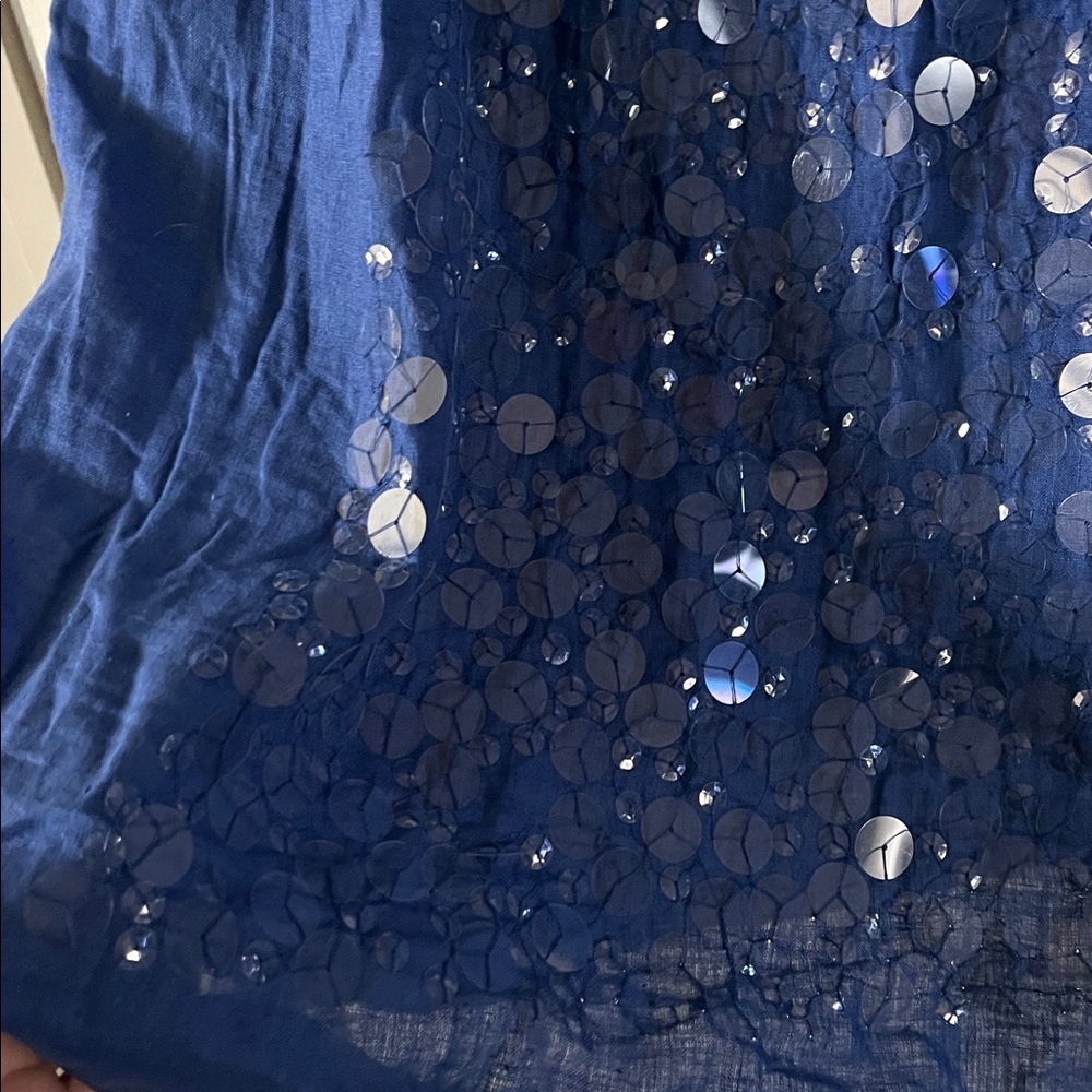 110% Lino Blue Sleeveless Dress with Sequin Detail Sz XS 40 - Picture 4 of 5